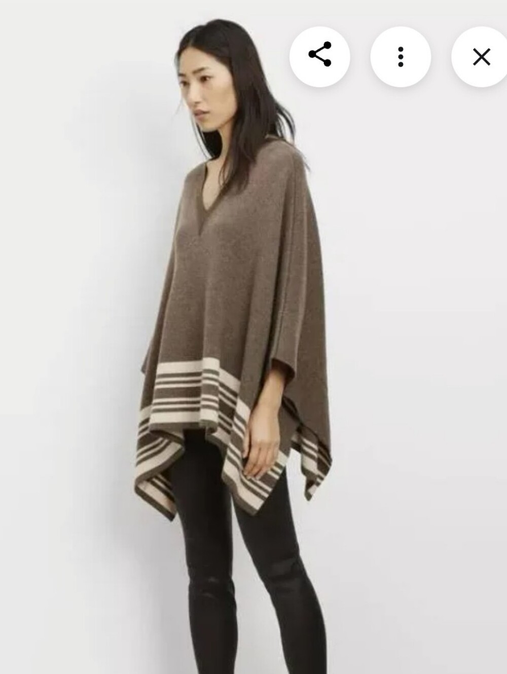 Vince Wool Cashmere Brown V-Neck Poncho Cream Brown Stripes M/L Boho Western
